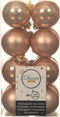 Decoris kleine kerstballen - 16x st - toffee bruin - 4 cm - kunststof - kerstversiering
