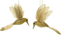 Decoris Kolibries vogeltjes - 2x st - goud - 8 x 13 x 2,5 cm - foam - kerstornamenten - kersthangers