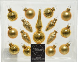 Decoris mini Kerstballen set glas met piek 3cm 15 stuks licht goud