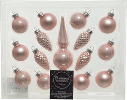Decoris mini Kerstballen set glas met piek 3cm set a 15 stuks roze