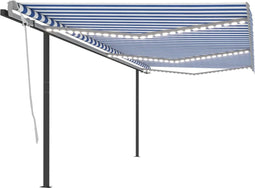 vidaXL - Luifel - automatisch - met - LED - en - windsensor - 6x3 - m - blauw - en - wit