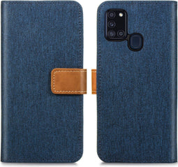 iMoshion Hoesje Geschikt voor Samsung Galaxy A21s Hoesje Met Pasjeshouder - iMoshion Luxe Canvas Bookcase - Donkerblauw