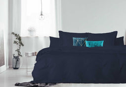 Dekbedovertrek - 200x200/220 - Uni Percal katoen - Met Bies - dark blue