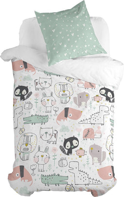 Dekbedovertrek set HappyFriday Moshi Moshi Best Buddies Multicolour Bed van 80 2 Onderdelen