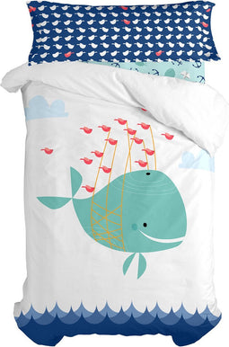 Dekbedovertrek set HappyFriday Moshi Moshi Whale Multicolour Bed van 80/90 2 Onderdelen