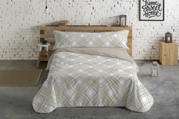 Dekbedovertrek set Hosteline Lineas Beige Bed van 135 3 Onderdelen