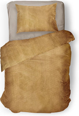 Dekbedovertrek Velvet Uni - Cognac Brown - Dekbedovertrek 140x200/220 - 1 Persoons - Met Kussensloop 60x70 - Velours Dekbedovertrek