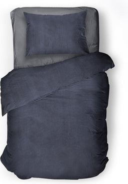 Dekbedovertrek Velvet Uni - Navy Blue - Dekbedovertrek 140x200/220 - 1 Persoons - Met Kussensloop 60x70 - Velours Dekbedovertrek