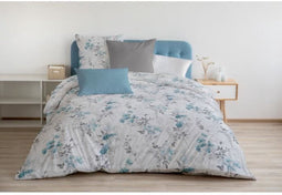 Dekbedovertrekset 240x260 cm HOME LINGE PASSION POMPADOUR: Dekbedovertrek + 2 kussenslopen - 100% Katoen 57 Draden - Wit/blauw