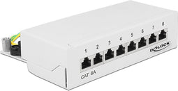 DeLOCK CAT6a Gigabit Desktop Patch Panel 1U met 8 poorten - afgeschermd / wit