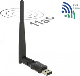 DeLOCK USB-A - WLAN / Wi-Fi dongle met externe antenne - Dual Band AC600 / 600 Mbps