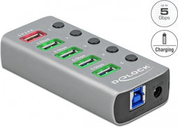 DeLOCK USB hub met 4+1 poorten en aan/uit schakelaars - USB3.0 - externe 12V voeding / grijs - 0,80 meter