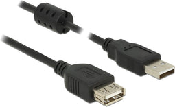 Delock USB-kabel USB 2.0 USB-A stekker, USB-A bus 3.00 m Zwart Met Ferrietkern 84886