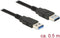 Delock USB-kabel USB 3.2 Gen1 (USB 3.0 / USB 3.1 Gen1) USB-A stekker, USB-A stekker 0.50 m Zwart Vergulde steekcontacte