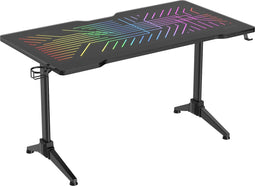 Deltaco Gaming DT420 RGB gaming tafel, gaming desk met gehard glas tafelblad en RGB verlichting, kabelmanagement, drinkbeker en hoofdtelefoon houder, zwart