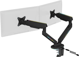 Deltaco Gaming Premium RGB Dual Monitor Arm, voor 17'-32' monitoren, max 18kg, past op curved monitoren, zwart