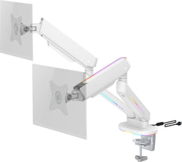 Deltaco Gaming White Line WA96 Premium RGB Dual Monitor Arm, voor 17'-32' monitoren, max 18kg, past op curved monitoren, wit