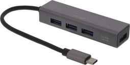 Deltaco USB-C Hub, 4x USB-A, USB 3.1 - Space Grey
