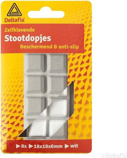Deltafix 706 Stootdopjes zelfklevend. vierkant. 18 mm. x 18 mm. Wit. Rubber.