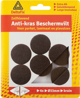 Deltafix Anti-krasvilt - 6x - bruin - 33 mm - rond - zelfklevend - meubel beschermvilt