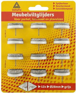 Deltafix - Meubelviltglijders - 28mm - grijs - spijkerbaar, beschermend en geluiddempend