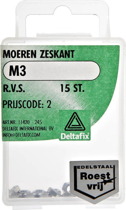 Deltafix moer zeskant r.v.s. a2 m3 din 934 15 st.
