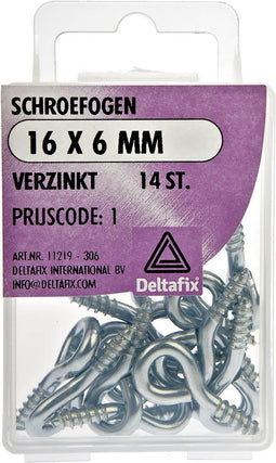 Deltafix.SCHROEFOGEN. 16 x 6 MM. VERZINKT. 14 Stuks ophang oog.