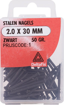 Deltafix Stalen nagels - gehard - bol verzonken kop - 2.0 x 30 mm - zwart - 65 stuks