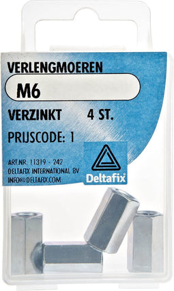 Deltafix verlengmoer verzinkt m6 din 6334 4 st.