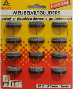 Deltafix viltglijder met schroef / grijs vilt / houder bruin bruin 28 mm 12 st.