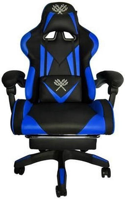 Deluxe Game Stoel Zwart/Blauw - Gaming Stoel - Gaming Bureaustoel - Verstelbaar Kussen - Uitschuifbare Voetensteun