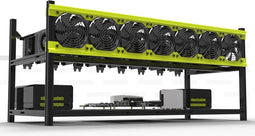 Deluxe V3D 8 BAY Mining Rig Case - Stapelbaar Aluminium Frame met Superieure Koeling - Zwart/Geel