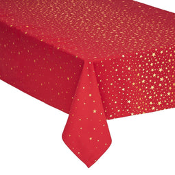 DELUXE XXL tafelkleed kerst katoen - Rood met gouden sterren - 140 x 360 cm - Katoen - Kersttafelkleed