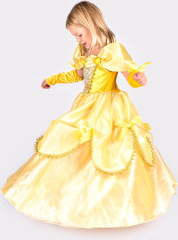 Den Goda Fen Verkleedkledij Belle - Jurk met arm handschoenen - 122-128cm - 6-8 jaar - Geel