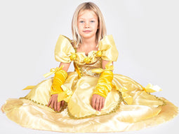 Den Goda Fen Verkleedkledij Belle - Jurk met arm handschoenen - 110-116cm - 4-6 jaar - Geel