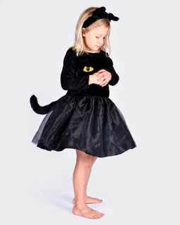 Den Goda Fen Verkleedkledij Black Cat Jurk met diadeem - 98-104cm - 2-4 jaar