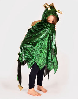 Den Goda Fen Verkleedkledij Draak - Cape met kap en vleugels - 104-128 cm - 3-8 jaar - Groen