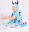 Den Goda Fen Verkleedkledij Monster - Mini cape met capuchon - 86-110cm - 1-4 jaar - Blauw