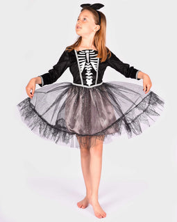 Den Goda Fen Verkleedkledij Skeleton Jurk - 134-140cm - 8-10 jaar