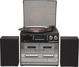 Denver Retro Platenspeler met Speakers - DAB Radio CD Speler - Dubbele Cassette - FM Radio - Hout - MRD166