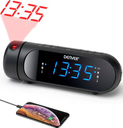 Denver Wekkerradio met Projectie - Opladen via USB - Digitale Wekker - FM Radio - Dubbel Alarm - CPR700 - Zwart