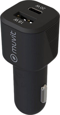 Muvit MCDCC0010 - Autolader - PD USB-C 20W - QC 3.0 USB-A 18W - Zwart