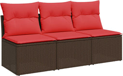 vidaXL - Tuinbank - met - kussens - 3-zits - poly - rattan - bruin