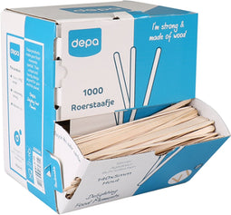 DEPA® Roerstaafje - Hout - 140mm - naturel - 1000 stuks