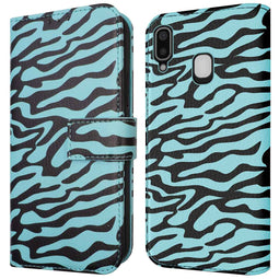 Design Bookcase voor de Samsung Galaxy A20e - Black Blue Stripes