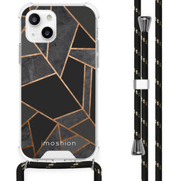 Design hoesje met koord iPhone 13 Mini - Grafisch Koper - Zwart / Goud
