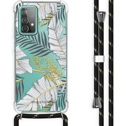 Design hoesje met koord Samsung Galaxy A52(s) (5G/4G) - Bladeren - Zwart / Goud