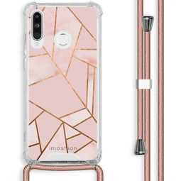 Design hoesje met koord voor de Huawei P30 Lite - Grafisch Koper - Roze / Goud