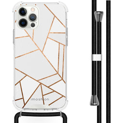 Design hoesje met koord voor de iPhone 12 Pro Max - Grafisch Koper - Wit / Goud