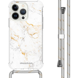 Design hoesje met koord voor de iPhone 13 Pro - White Marble
